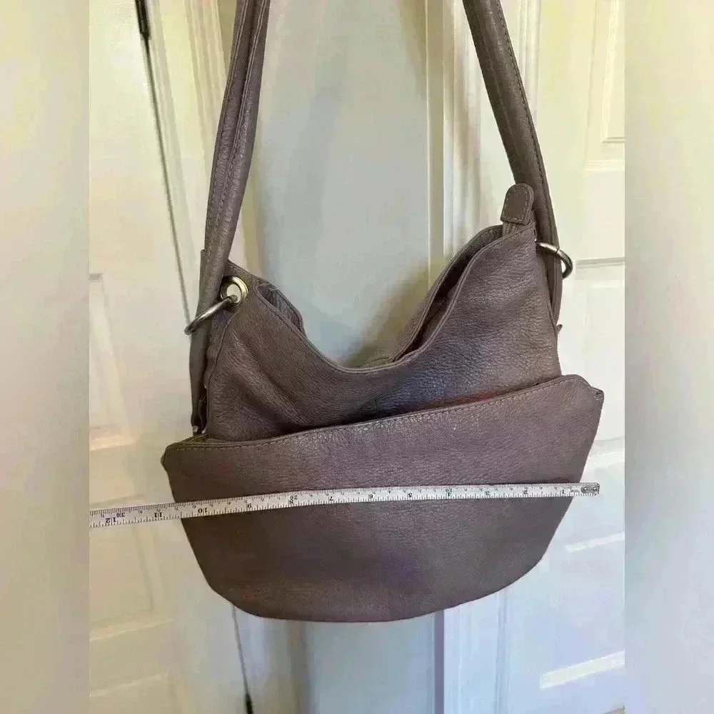 HOBO International Purple Lilac Pebble Leather Handbag Silver Hardware Pockets